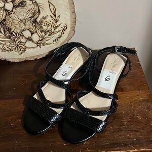 NWT Cole Haan Black Leather Reptile Pattern Strappy Sandal Size 6B